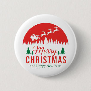 Festive Santa Sleigh Merry Christmas Holiday 2 Inch Round Button