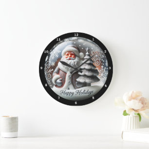 Festive Santa-Themed Holiday Seasonal Cheerful Large Clock