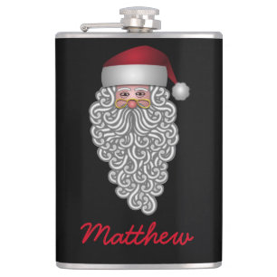 Festive Santa with Curly Beard Personalized Hip Flask