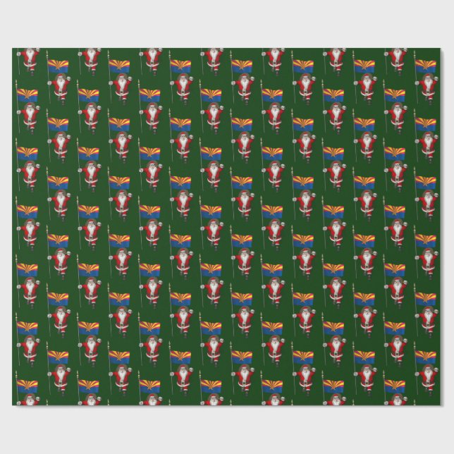 Festive Santa With Ensign Of Arizona Wrapping Paper (Flat)