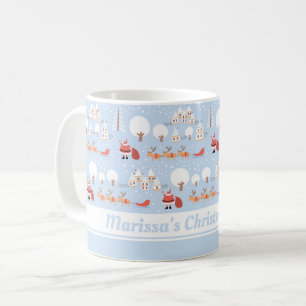 Festive Santa's Christmas Village and Fun Reindeer Coffee Mug