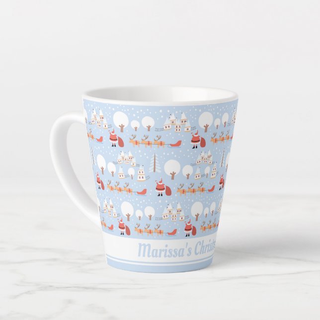 Festive Santa's Christmas Village and Fun Reindeer Latte Mug (Left Angle)