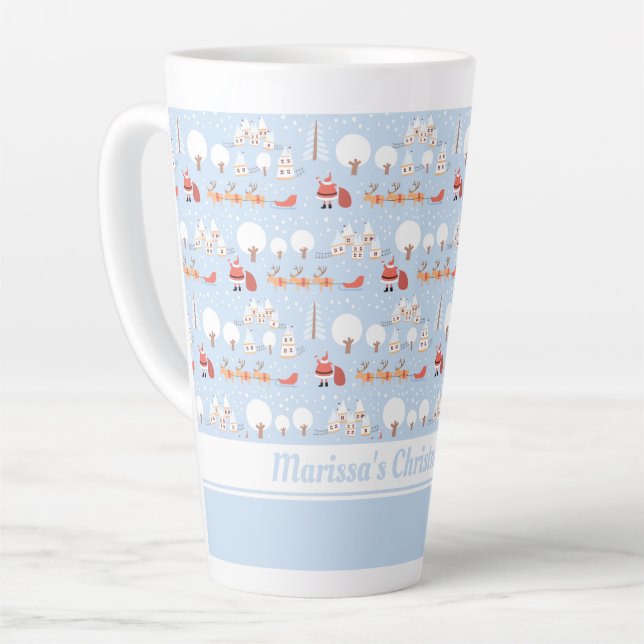 Festive Santa's Christmas Village and Fun Reindeer Latte Mug (Left Angle)