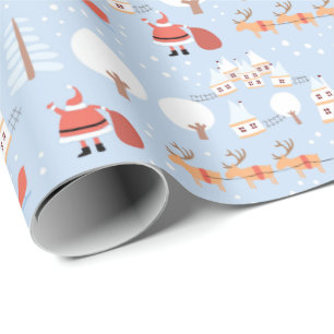 Festive Santa's Christmas Village and Fun Reindeer Wrapping Paper