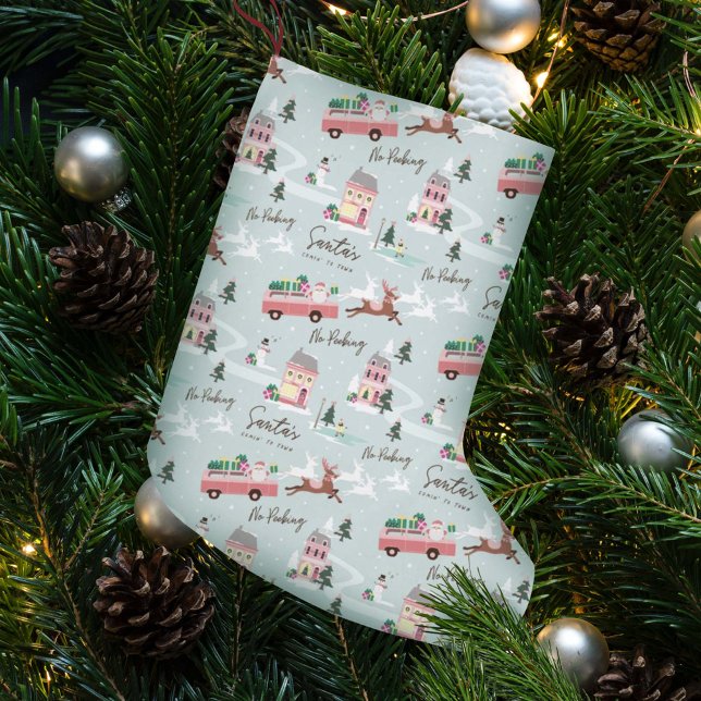 Festive Santa's Comin' To Town Pink Retro Van Small Christmas Stocking (Creator Uploaded)