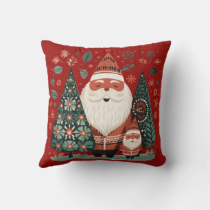 Festive Scandinavian Folk Art Santa Christmas Throw Pillow