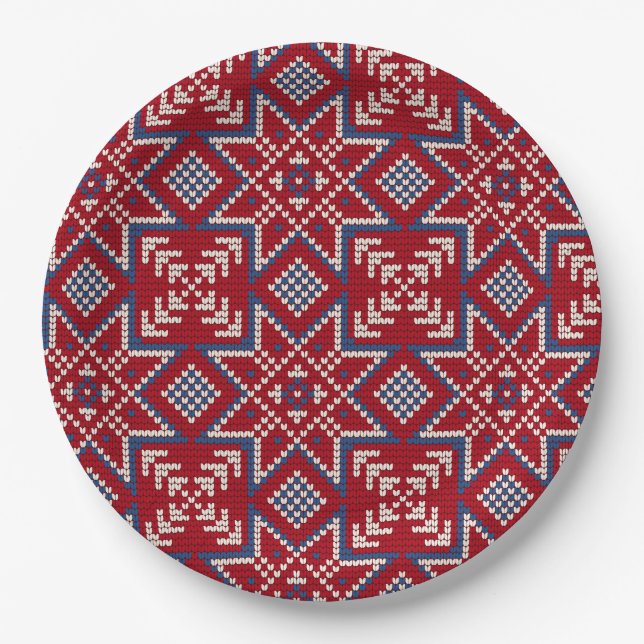 Festive Scandinavian Sweater Pattern Paper Plate (Front)