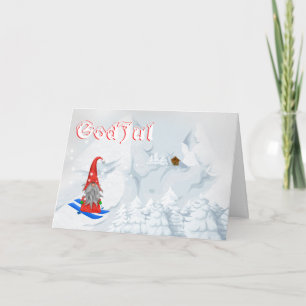Festive Scandinavian Tomte winter snow god jul Holiday Card