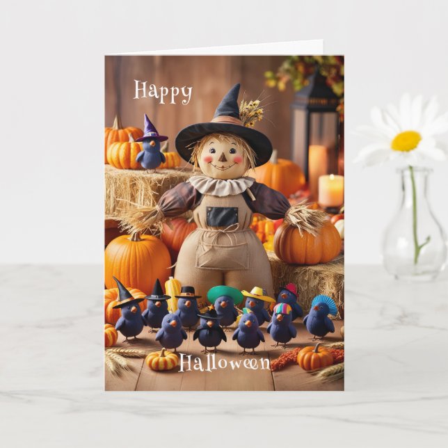 Festive Scarecrow and Pumpkin Patch Halloween  Card (Small Plant)
