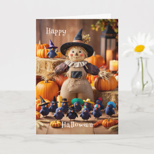 Festive Scarecrow and Pumpkin Patch Halloween Card