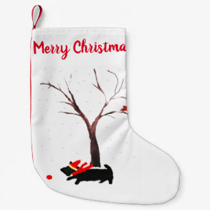 Festive Scottie Dog and Robin Small Christmas Stocking
