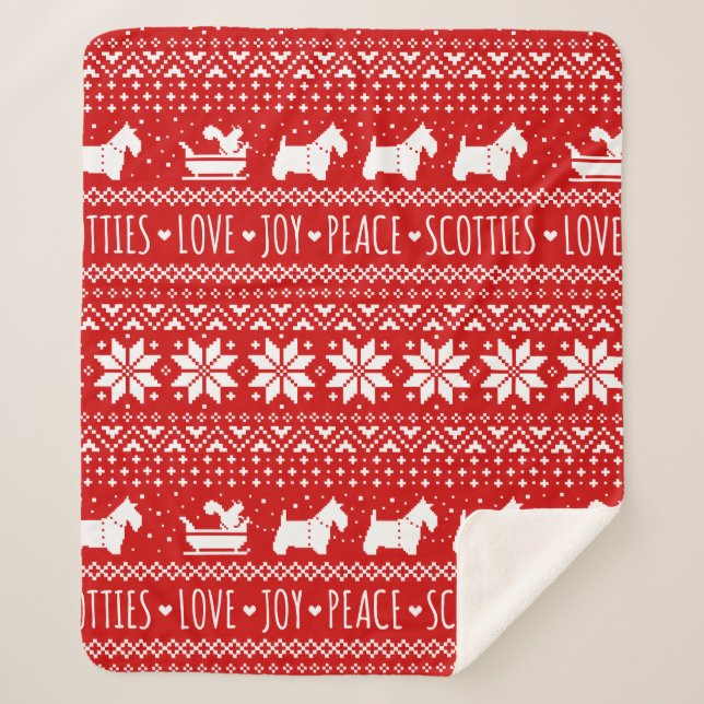 Festive Scottie Dogs Christmas | Scottish Terriers Sherpa Blanket (Front)