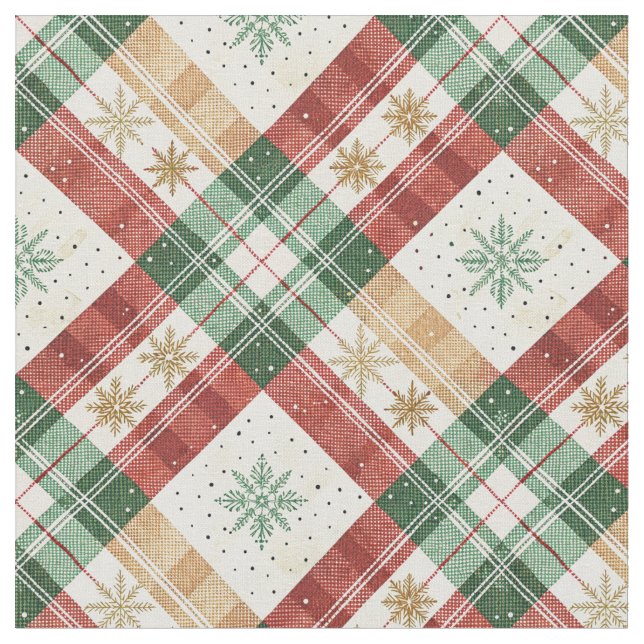 Festive Scottish Tartan Plaid Holiday Pattern Art Fabric (Close Up)