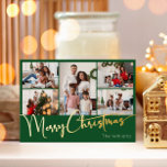 Festive Script Green 5 Photo Merry Christmas Gold Foil Holiday Postcard<br><div class="desc">Celebrate the season with this festive script green 5 photo Merry Christmas gold foil holiday postcard featuring a touch of elegant charm. The chic design showcases a simple gold-and-green colour palette, evoking the cozy spirit of winter. Its modern and unique appeal and rustic wording create a perfect balance between seasonal...</div>