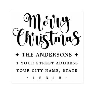 Festive script Merry Christmas return address Rubber Stamp