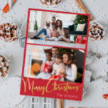 Festive Script Red 2 photo Merry Christmas Gold Foil Holiday Postcard<br><div class="desc">Celebrate the season with this festive script red 2 photo Merry Christmas gold foil holiday postcard featuring a touch of elegant charm. The chic design showcases a simple gold-and-red colour palette, evoking the cozy spirit of winter. Its modern and unique appeal and rustic wording create a perfect balance between seasonal...</div>