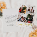 Festive Script Three-Photo Merry Christmas Gold Foil Holiday Card<br><div class="desc">Celebrate the season with this festive script three-photo Merry Christmas gold foil holiday card featuring a touch of elegant charm. The chic design showcases a simple gold-and-white colour palette, evoking the cozy spirit of winter. Its modern and unique appeal and rustic wording create a perfect balance between seasonal and contemporary....</div>