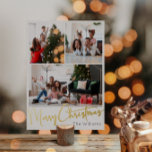 Festive Script Three-Photo Merry Christmas Gold Foil Holiday Postcard<br><div class="desc">Celebrate the season with this festive script three-photo Merry Christmas gold foil holiday featuring a touch of elegant charm. The chic design showcases a simple gold-and-white colour palette, evoking the cozy spirit of winter. Its modern and unique appeal and rustic wording create a perfect balance between seasonal and contemporary. In...</div>