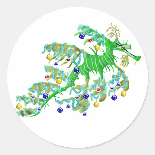 Festive Sea Dragon Classic Round Sticker (Front)
