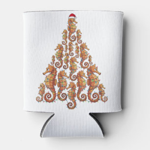 Festive Seahorse Wearing a Santa Hat for a Magical Can Cooler