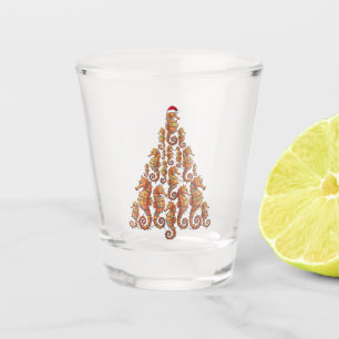 Festive Seahorse Wearing a Santa Hat for a Magical Shot Glass