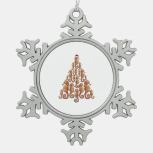 Festive Seahorse Wearing a Santa Hat for a Magical Snowflake Pewter Christmas Ornament