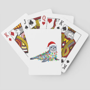 Festive Seal Covered in Christmas Lights Playing Cards