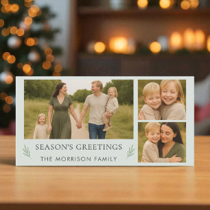 Festive Season's Greetings 3 Photo Botanical  Holiday Card