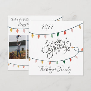 Festive Seasons Greetings Christmas Lights 3 Photo Holiday Card