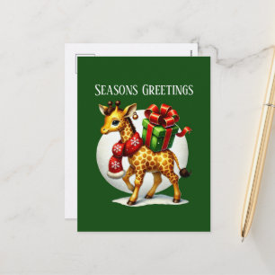 Festive Seasons Greetings giraffe jungle Holiday Postcard