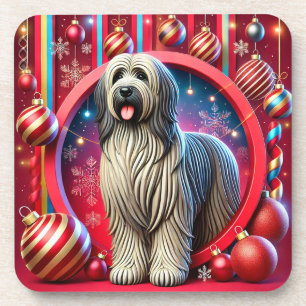 Festive Shaggy Dog With Christmas Decorations Coaster