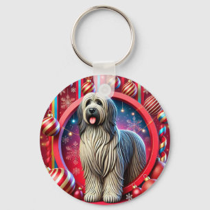 Festive Shaggy Dog With Christmas Decorations Keychain