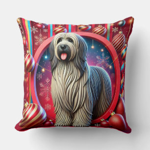 Festive Shaggy Dog With Christmas Decorations Throw Pillow