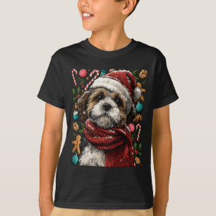 Festive Shih Tzu With Santa Hat Snowy Winter Chris T-Shirt