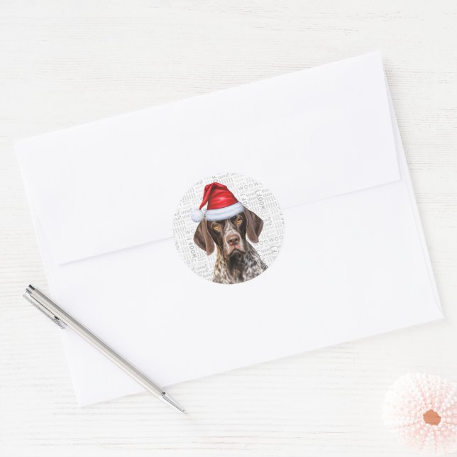 Festive Shorthair Pointer Woof Word Art Christmas Classic Round Sticker (Envelope)