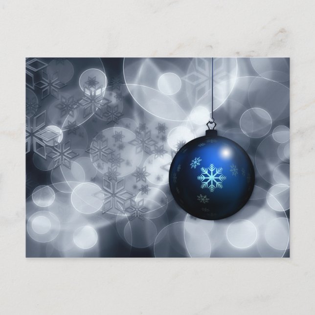 festive silver and blue ornament Holiday cards (Front)
