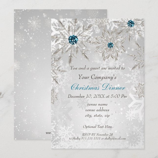 Festive Silver aqua Invitation de fête (Devant / Derrière)