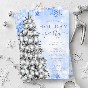 Festive Silver Blu Christmas Tree Company Holiday Invitation