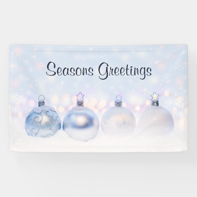 Festive Silver Christmas Balls on Snow Banner (Horizontal)