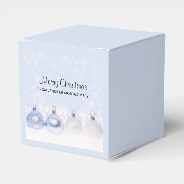 Festive Silver Christmas Balls on Snow Favor Box (Front Side)