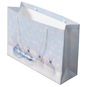 Festive Silver Christmas Balls on Snow Large Gift Bag