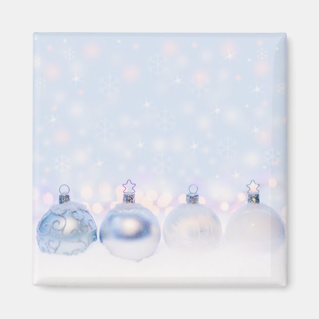 Festive Silver Christmas Balls on Snow Magnet (Front)
