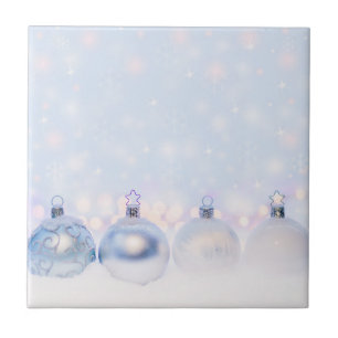 Festive Silver Christmas Balls on Snow Tile