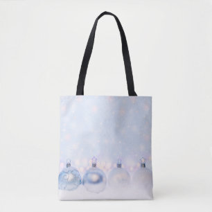 Festive Silver Christmas Balls on Snow Tote Bag