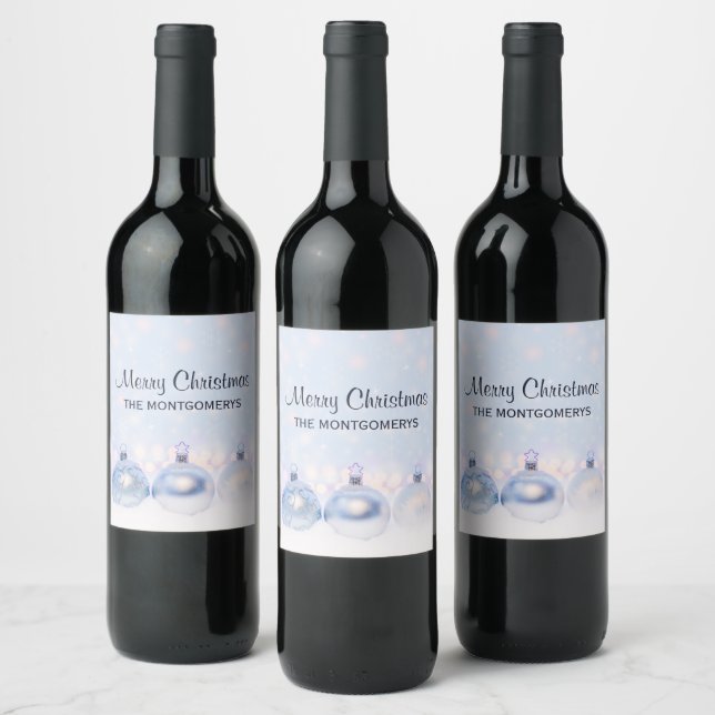 Festive Silver Christmas Balls on Snow Wine Label (Bottles)