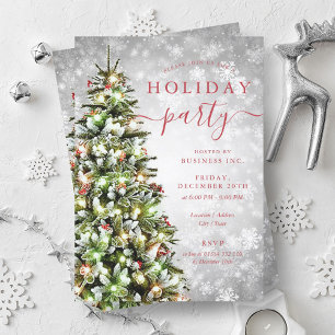Festive Silver Christmas Tree Company Holiday  Invitation