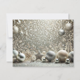 Festive Silver Glitter with Christmas Elements Holiday Card