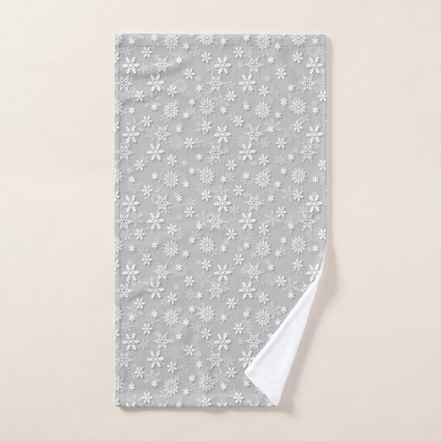 Festive Silver Grey and White Christmas Snow Hand Towel (Hand Towel)
