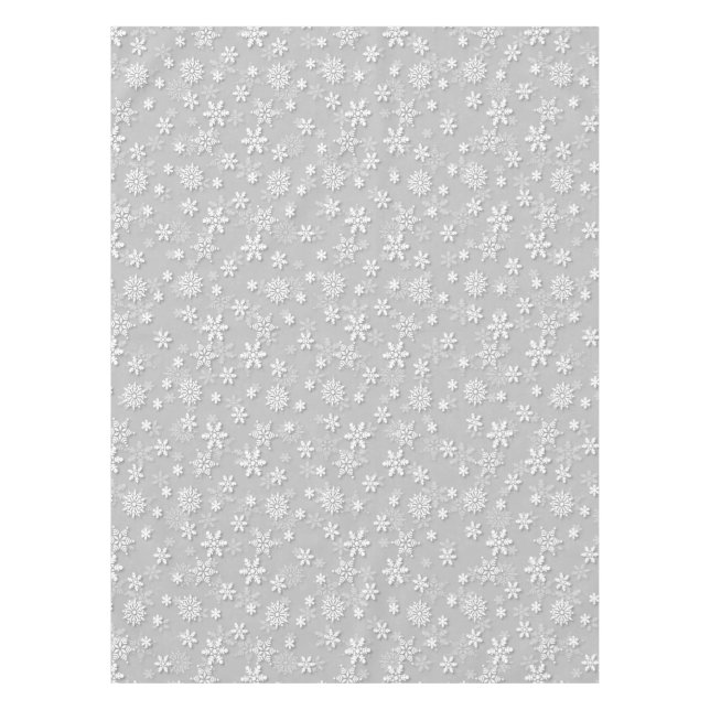 Festive Silver Grey and White Christmas Snow Tablecloth (Front)