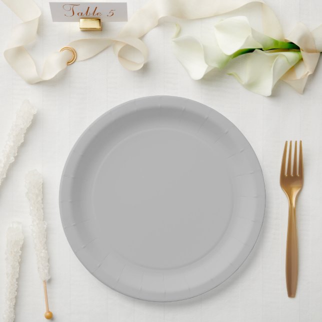 Festive Silver Solid Colour Paper Plate (Wedding)
